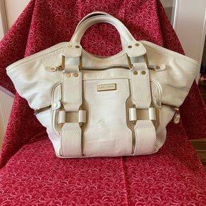 Jimmy Choo Large Cream Purse with gold accents